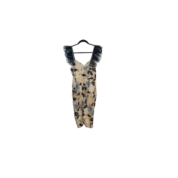 Lulus New Floral Show Stopper Cream blue Embroidered Sequin Bodycon Midi Dress - Picture 14 of 16